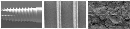 SEM pictures of the DUOTex® surface (subtractive surface generated by blasting with HA powder followed by a double acid etching process)